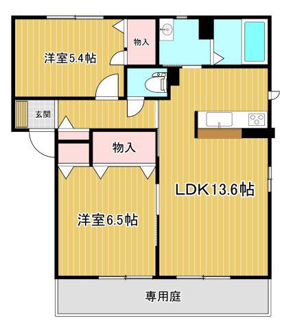 シャトーコエモンG棟(2LDK/1階)の間取り写真