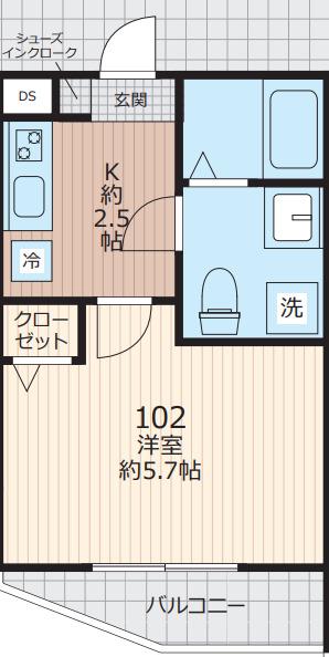 エベラ大倉山(1K/1階)の間取り写真
