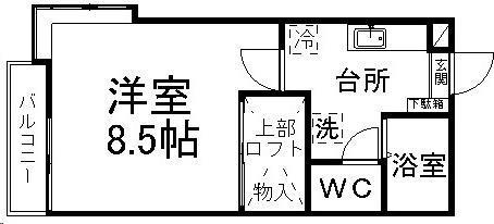 ピースフル東京(1K/2階)の間取り写真