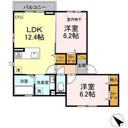 ヴェルジュ入船(2LDK/2階)の間取り写真