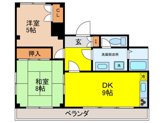 エフィーネ西田辺(2DK/2階)の間取り写真