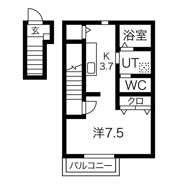 サンクレール(1K/2階)の間取り写真