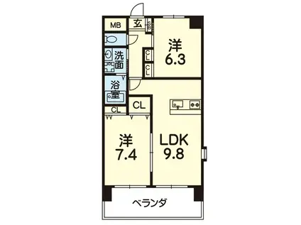 TWINBLD YOSHIDA(2LDK/3階)の間取り写真