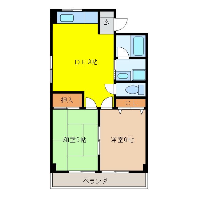 吉田グリーンハイツII(2DK/1階)の間取り写真