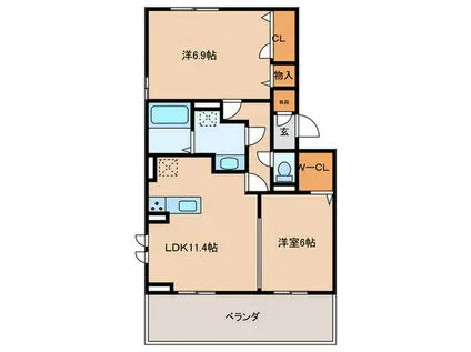 ラフィーネ伊都II(2LDK/3階)の間取り写真