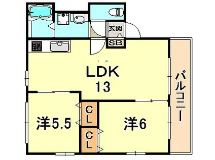 メゾンクレール(2LDK/2階)の間取り写真