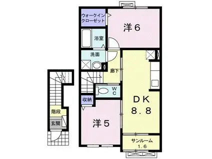 ヴィラ・スウィート・COCOII(2DK/2階)の間取り写真