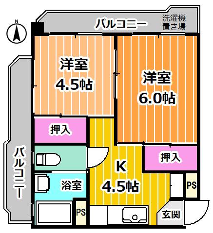 朝日マンション(2K/2階)の間取り写真