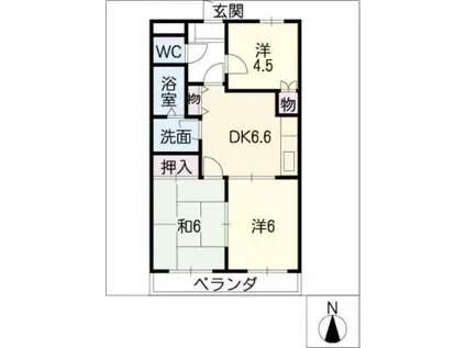 レジアスハイム遼仙II(3DK/1階)の間取り写真