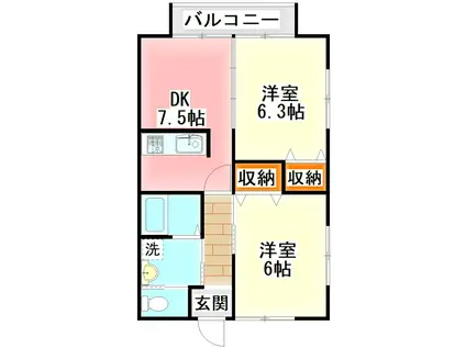 CONNECTION HOUSEII(2DK/1階)の間取り写真