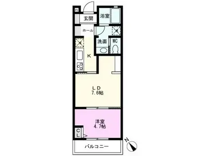 シャノワール三郷(1LDK/3階)の間取り写真