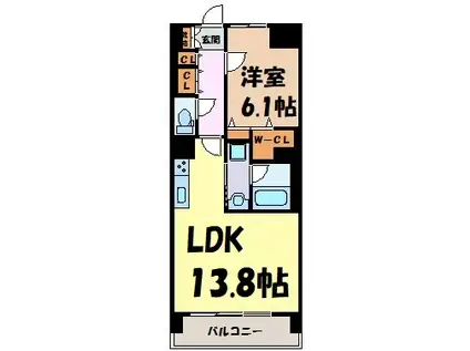 フェリクス八事表山(1LDK/2階)の間取り写真