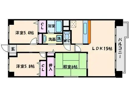 グレイスコート千里山(3LDK/6階)の間取り写真