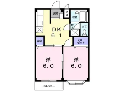 ホワイトルーム飯村B(2DK/2階)の間取り写真
