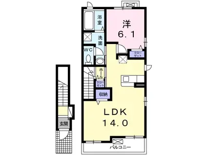 リヴァービサイドII(1LDK/2階)の間取り写真