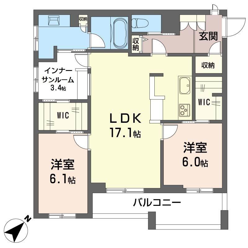 ソルシエール・エスト(2LDK/3階)の間取り写真