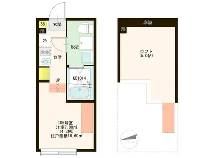 ユメミヨ六町(ワンルーム/2階)の間取り写真