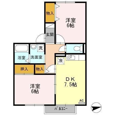 サンセールVIE A(2DK/2階)の間取り写真