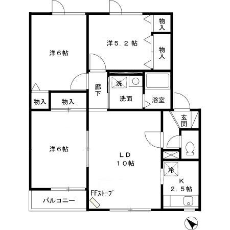 ハウスプリムヴェール(3LDK/2階)の間取り写真