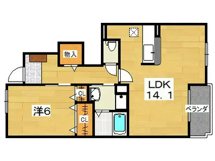 ミ・カーサ螢が丘(1LDK/1階)の間取り写真