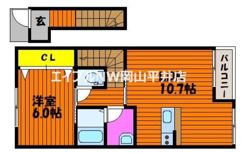 カーム八幡(1LDK/2階)の間取り写真