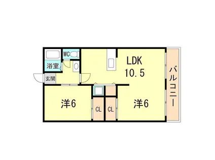 ラークハイツ(1LDK/2階)の間取り写真