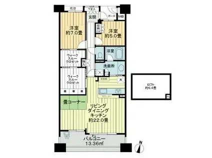 パークシティ ザ ウイングス 西棟(2LDK/12階)の間取り写真