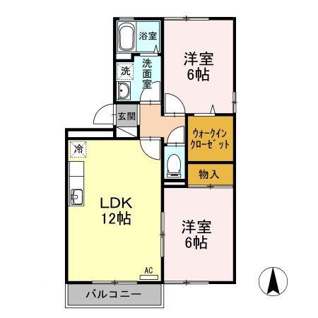 ユニヴェール(2LDK/2階)の間取り写真