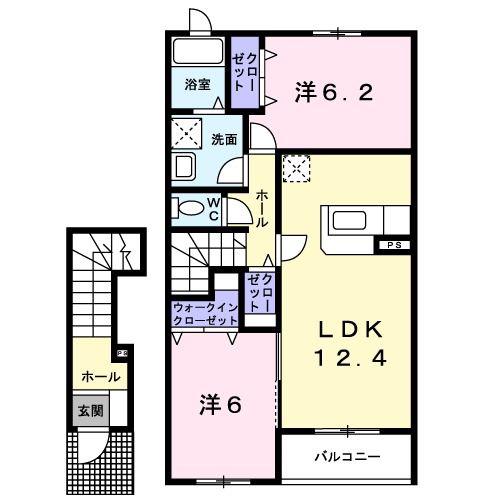 フランシーズコートB(2LDK/2階)の間取り写真