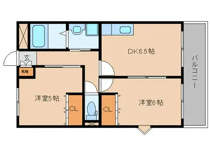 KOWAガーデンハイツI(2DK/2階)の間取り写真