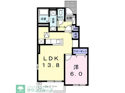 ル・レーヴI(1LDK/1階)の間取り写真