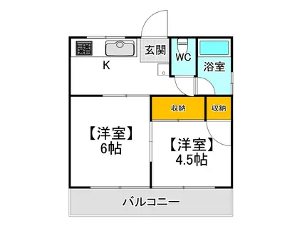 竹田アパート(2DK/2階)の間取り写真