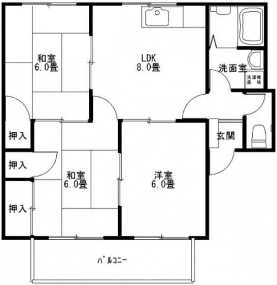 ソレアード東野A棟(3LDK/2階)の間取り写真