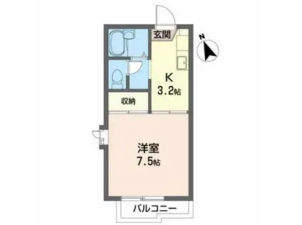 アップルコートⅠ(1K/2階)の間取り写真