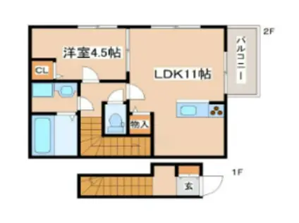 オーシャンコート北今宿(1LDK/2階)の間取り写真