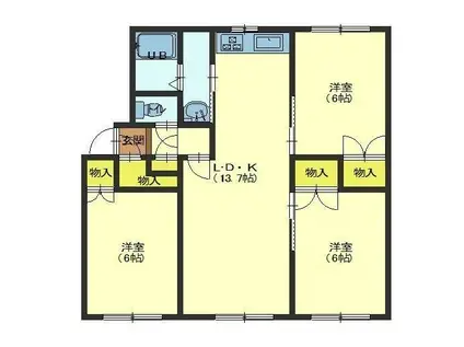 上野町アパート(3LDK/3階)の間取り写真