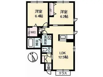 グランドール川口A(2LDK/1階)の間取り写真