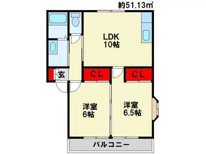 フォーレスト頓野(2LDK/1階)の間取り写真