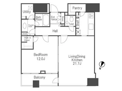 赤坂タワーレジデンスTOP OF THE HILL(1LDK/39階)の間取り写真