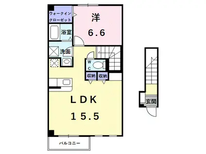 ナーシサス(1LDK/2階)の間取り写真
