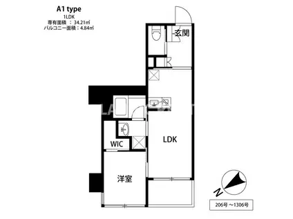THE天神シティ(1LDK/8階)の間取り写真