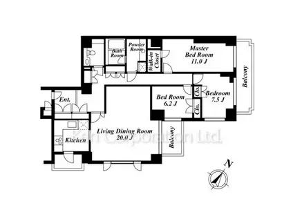 広尾パークヒルズ(3LDK/2階)の間取り写真