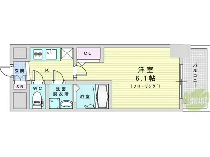 エスリード新北野アーデル(1K/9階)の間取り写真