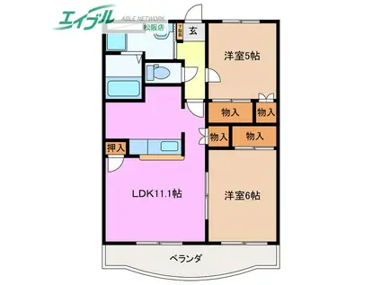 メゾングランディア(2LDK/3階)の間取り写真