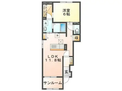 アドヴァン A(1LDK/1階)の間取り写真