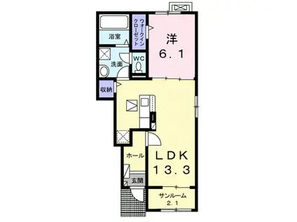 ベルエア木太A(1LDK/1階)の間取り写真