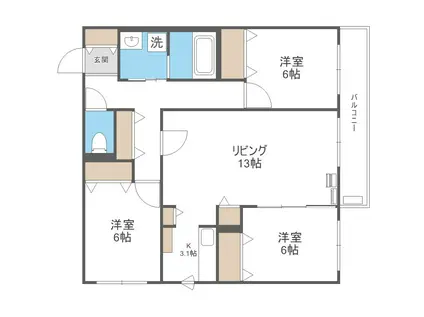 ZABO HILLS TOYOHIRA イースト・ウエスト(3LDK/5階)の間取り写真