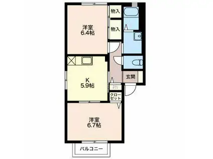 グリーンヒル 8(2K/2階)の間取り写真