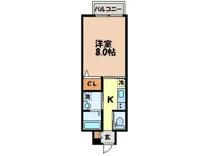 エヴァーグリーン思案橋(1K/2階)の間取り写真