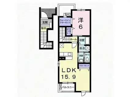 プリムローズ・U(1LDK/2階)の間取り写真